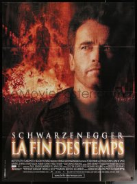 6g0936 END OF DAYS French 1p 1999 close up of grizzled Arnold Schwarzenegger over fiery background!