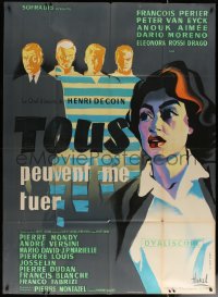 6g0943 EVERYBODY WANTS TO KILL ME French 1p 1957 Clement Hurel art of Aimee against gray background!
