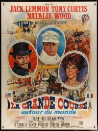 6g1022 GREAT RACE style A French 1p 1966 art of Tony Curtis, Jack Lemmon & Natalie Wood by Mascii!