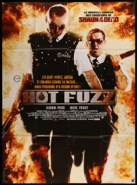 6g1070 HOT FUZZ French 1p 2007 Simon Pegg & Nick Frost walking out of flames with guns!