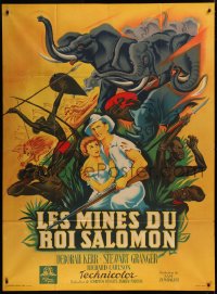 6g1122 KING SOLOMON'S MINES French 1p R1950s art of Deborah Kerr, Granger & African animals, rare!