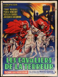 6g1126 KNIGHTS OF TERROR French 1p 1963 art of demonic horsemen riding by flaming castle!