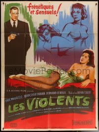 6g1155 LES VIOLENTS French 1p 1957 great different Xarrie art of guy with gun by sexy girls!