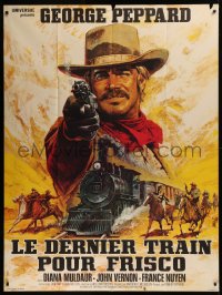 6g1260 ONE MORE TRAIN TO ROB French 1p 1971 different Mascii art of George Peppard pointing gun!