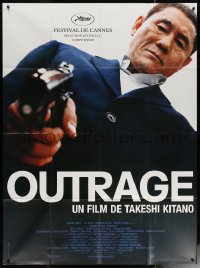 6g1267 OUTRAGE French 1p 2010 super close up of tough Takeshi Kitano pointing gun!