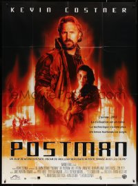 6g1291 POSTMAN French 1p 1998 cool post-apocalyptic image of Kevin Costner & Olivia Williams!