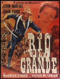 6g1329 RIO GRANDE French 1p R1960s Faugere art of John Wayne & Maureen O'Hara, directed by John Ford!