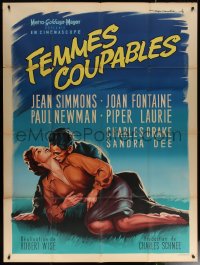 6g1479 UNTIL THEY SAIL French 1p 1957 art of Paul Newman & sexy Jean Simmons by Roger Soubie!