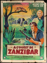 6g1504 WEST OF ZANZIBAR style A French 1p 1954 Grinsson art of Anthony Steel & Sheila Sim in Africa!