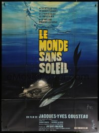 6g1528 WORLD WITHOUT SUN style B French 1p 1965 Jacques-Yves Cousteau, cool art by Georges Kerfyser!