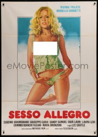 6g0282 HAPPY SEX Italian 1p 1981 Piovano art of sexy blonde Marina Hedman taking her clothes off!