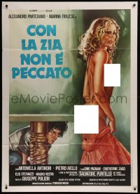 6g0350 WITH AUNT IT'S NOT A SIN Italian 1p 1980 art of Partexano spying on naked Marina Frajese!