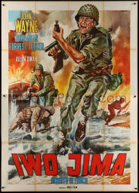 6g0409 SANDS OF IWO JIMA Italian 2p R1960s great Franco art of World War II Marine John Wayne!