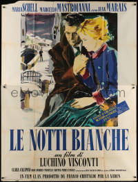 6g0418 WHITE NIGHTS Italian 2p 1957 Visconti, Brini art of Schell & Marais by bridge, Dostoyevsky!