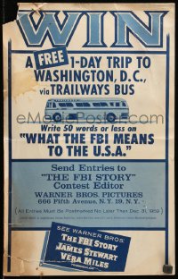 6g0051 FBI STORY 12x18 special poster 1959 win a free trip to Washington DC via Trailway Bus!