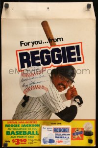 6g0100 REGGIE JACKSON 13x18 standee 1979 offer for autographed baseball & trophy case, Reggie Bar!