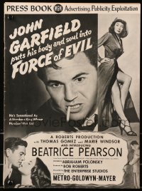 6g0199 FORCE OF EVIL pressbook 1948 smoking & mad John Garfield, Marie Windsor, Beatrice Pearson!