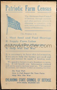 6g0103 PATRIOTIC FARM CENSUS linen 14x22 WWI war poster 1910s meet feed shortage, help win the war!