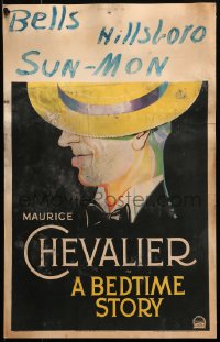 6g0440 BEDTIME STORY WC 1933 great art of Maurice Chevalier with skimmer covering his eyes, rare!