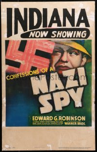 6g0458 CONFESSIONS OF A NAZI SPY WC 1939 great moody art of Edward G. Robinson by swastika!