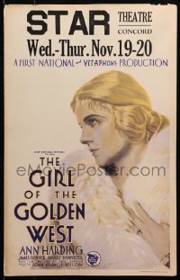 6g0479 GIRL OF THE GOLDEN WEST WC 1930 wonderful artwork of pretty Ann Harding wearing fur, rare!