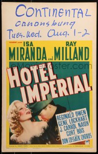6g0497 HOTEL IMPERIAL WC 1939 Ray Milland & beautiful Isa Miranda in World War I, ultra rare!