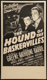 6g0498 HOUND OF THE BASKERVILLES 13x22 WC R1975 Sherlock Holmes, with art from the original poster!