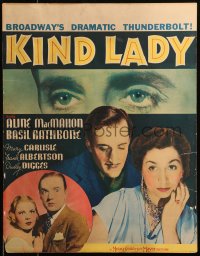 6g0505 KIND LADY WC 1935 Basil Rathbone,Aline MacMahon, Broadway's Dramatic Thunderbolt, very rare!