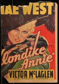 6g0506 KLONDIKE ANNIE WC 1936 great close up art of sexy Mae West in elaborate outfit!