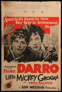 6g0513 LITTLE MICKEY GROGAN WC 1927 great art of Frankie Darro & Jobyna Ralston, ultra rare!