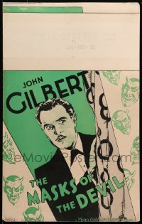 6g0521 MASKS OF THE DEVIL WC 1928 cool deco artwork of John Gilbert surrounded by Devil heads!