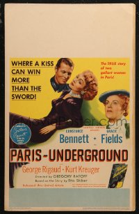 6g0544 PARIS-UNDERGROUND WC 1945 Constance Bennett, Gracie Fields, a kiss wins more than the sword!