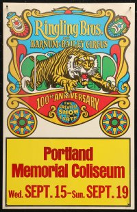 6g0559 RINGLING BROS & BARNUM & BAILEY CIRCUS WC 1969 100th anniversary, great tiger & clowns art!