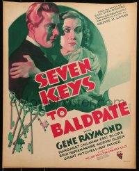 6g0568 SEVEN KEYS TO BALDPATE WC 1935 great art of Gene Raymond & Margaret Callahan, rare!