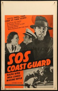 6g0581 SOS COAST GUARD WC 1942 cool art of mad scientist Bela Lugosi + photos of Ralph Byrd!