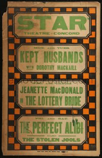 6g0585 STAR THEATRE CONCORD local theater WC 1931 Kept Husbands, The Lottery Bride, Perfect Alibi!