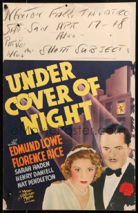6g0620 UNDER COVER OF NIGHT WC 1937 cool art of Edmund Lowe & Florence Rice, murder mystery, rare!
