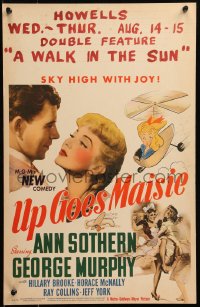 6g0621 UP GOES MAISIE WC 1946 Ann Sothern & George Murphy sky high with joy, Hirschfeld art, rare!