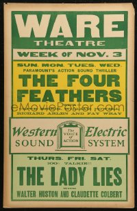 6g0624 WARE THEATRE local theater WC November 3, 1929 The Four Feathers, The Lady Lies!