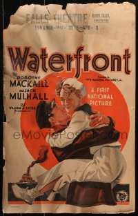 6g0625 WATERFRONT WC 1928 great art of Dorothy Mackaill & Jack Mulhall hugging, ultra rare!