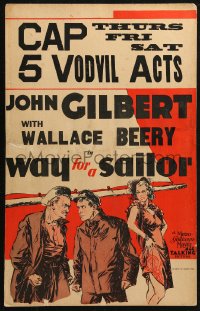 6g0627 WAY FOR A SAILOR WC 1930 art of Leila Hyams, John Gilbert & Wallace Beery, ultra rare!