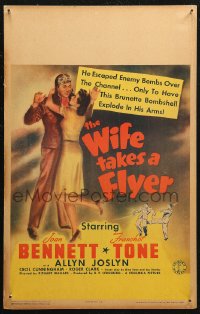 6g0633 WIFE TAKES A FLYER WC 1942 brunette bombshell Joan Bennett loves pilot Franchot Tone!