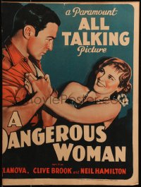 6g0637 WOMAN WHO NEEDED KILLING WC 1929 art of Clive Brook & Olga Baclanova, A Dangerous Woman!