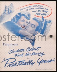 6g0220 PRACTICALLY YOURS pressbook 1944 Claudette Colbert hugging Air Force pilot Fred MacMurray!