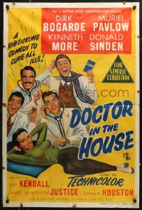 6h0268 DOCTOR IN THE HOUSE Aust 1sh 1955 art of Dr. Kenneth More examining sexy Suzanne Cloutier!