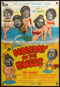 6h0274 HOLIDAY ON THE BUSES Aust 1sh 1973 English Hammer comedy, wacky artwork of cast!