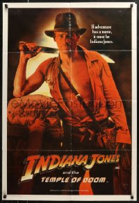 6h0276 INDIANA JONES & THE TEMPLE OF DOOM teaser Aust 1sh 1984 adventure is Harrison Ford's name!