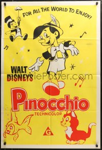6h0292 PINOCCHIO Aust 1sh R1970s Disney's classic cartoon wooden boy, different yellow background!