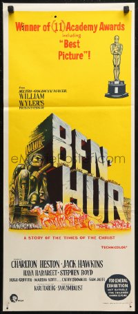 6h0330 BEN-HUR Aust daybill R1960s Charlton Heston, William Wyler classic epic, cool chariot & title art!
