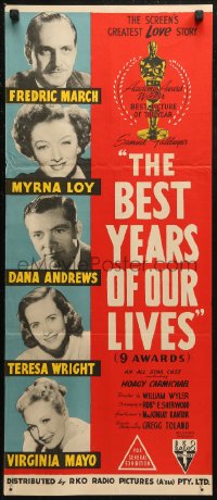 6h0332 BEST YEARS OF OUR LIVES Aust daybill 1948 Fredric March, Myrna Loy, William Wyler classic!